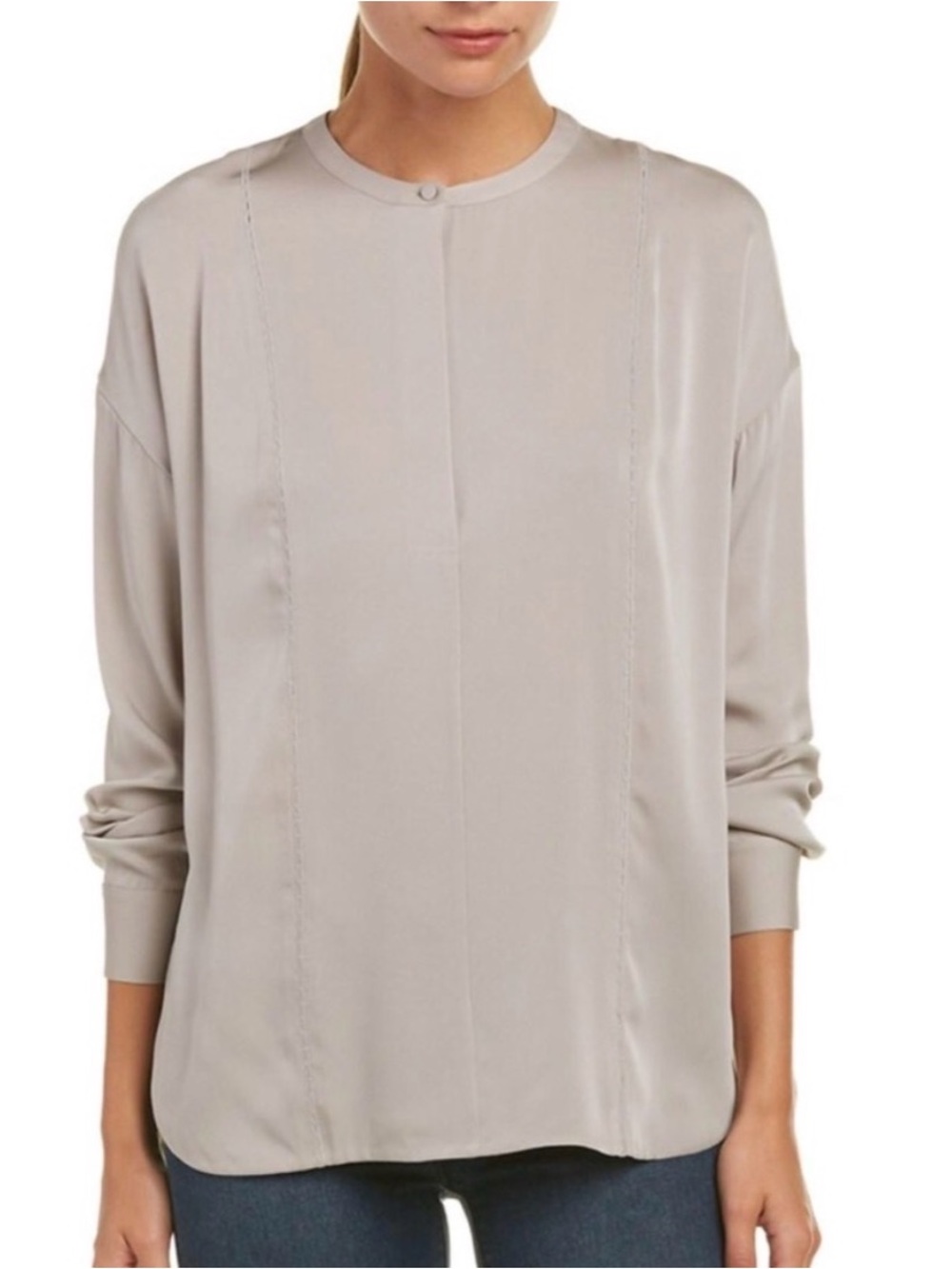 Vince Silk Blend Taupe Hidden Placket Long Sleeve Blouse Size 4